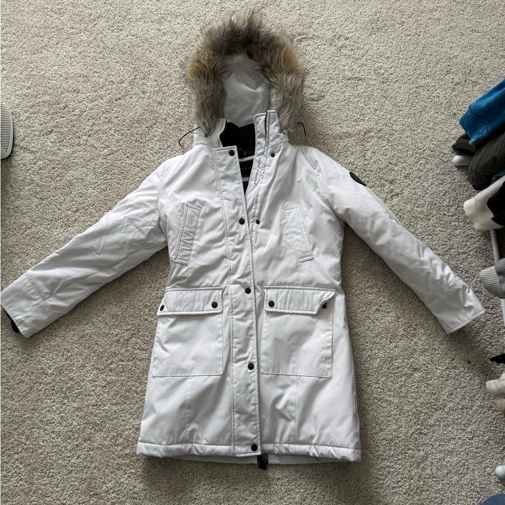 Andrew Marc Snow White Ski Jacket with Fur Hood